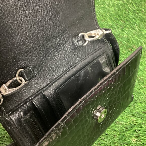 Brighton Black Croc Print Patent Leather Wallet with Crossbody Strap - Picture 12 of 15